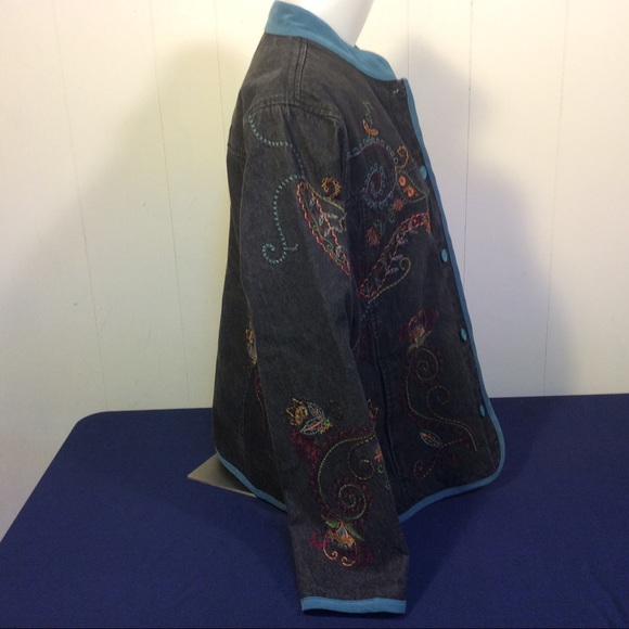 Denim & Co womens embroidered black denim jacket size large - Picture 5 of 8